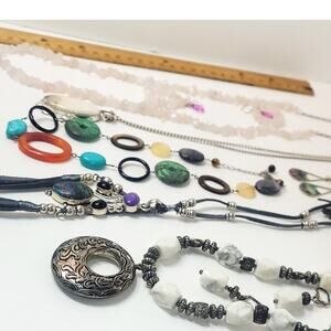 *1* 10OZ Semi Precious 5 Necklaces & Earrings Lot